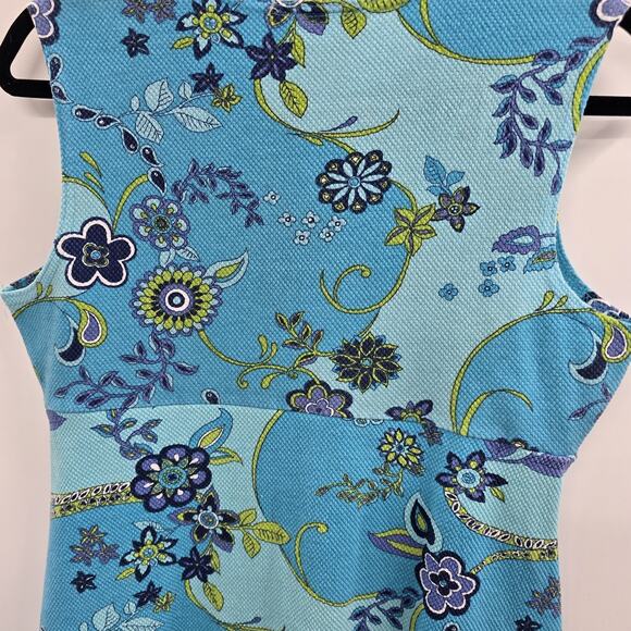 Agua Blues Floral Dress Women's Large Sleeveless Fitted - Picture 6 of 8